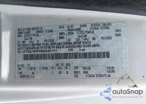 2008 Ford E-150 Commercial/Recreational из США, поврежденный, VIN 1FTNE14WX8DA43101